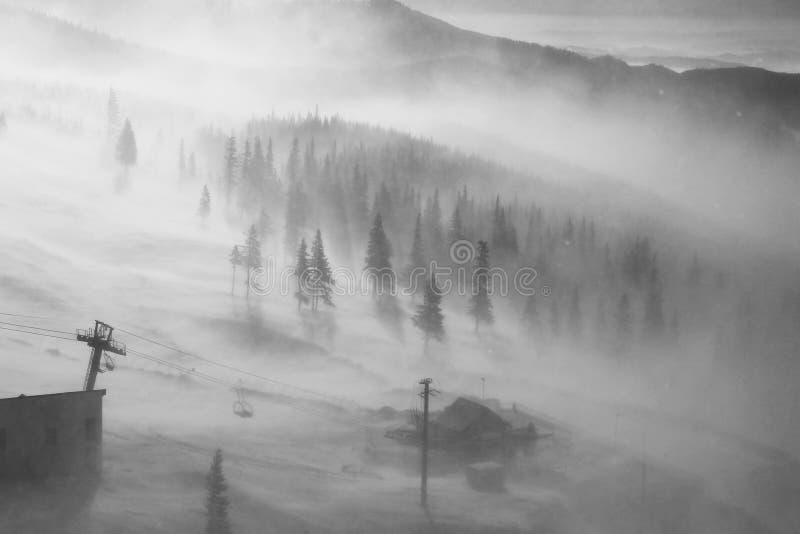 Heavy snow blizzard on mountain slope