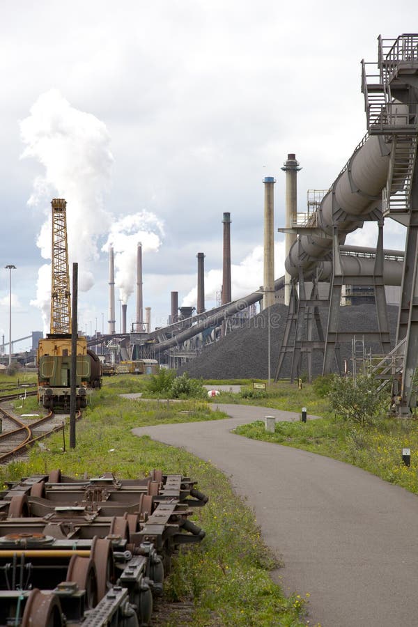 Heavy Steel Industry at Steel Factory at Night Stock Image Image of