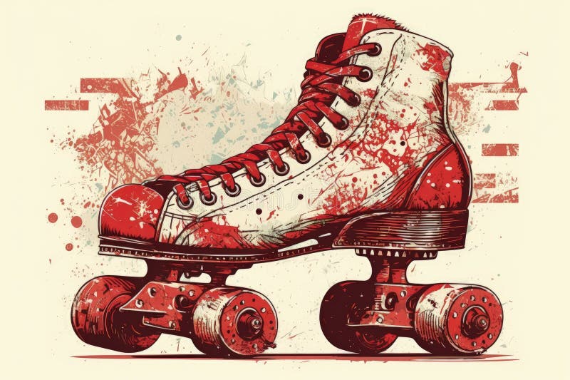 Heavy, Worn Roller Skates with Wide Laces Stock Illustration