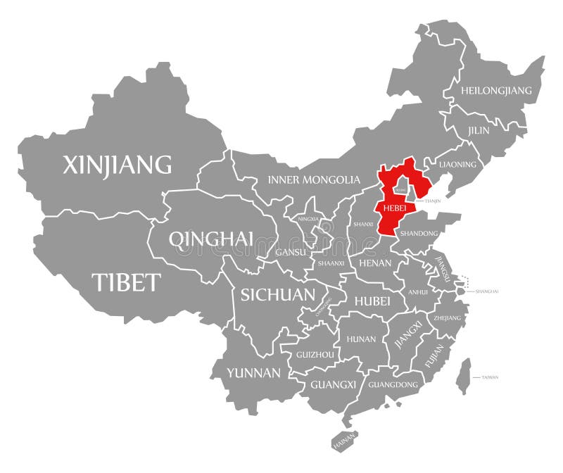 Hebei Red Highlighted in Map of China Stock Illustration Illustration
