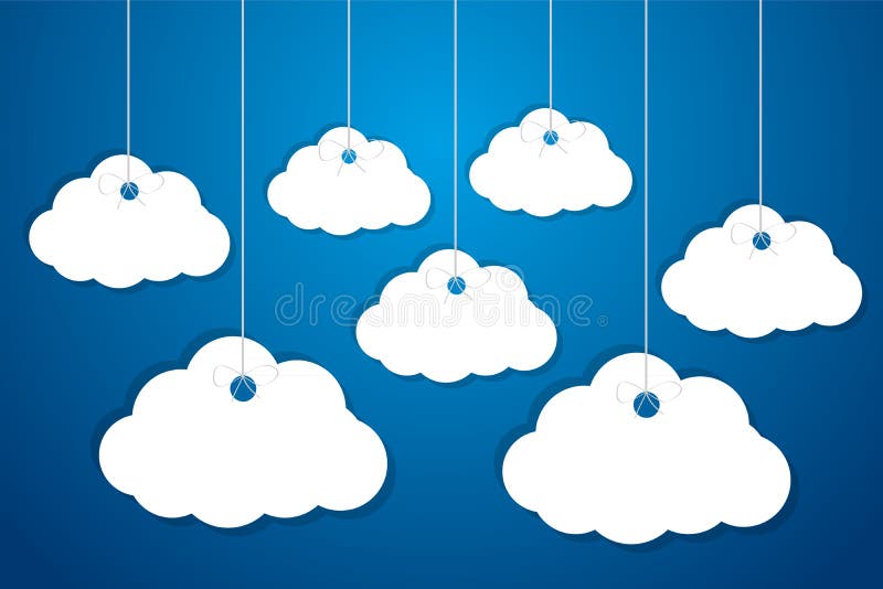 Hecho de las nubes de papel están colgando en las cuerdas ilustración del vector Hecho de las nubes de papel están colgando en las cuerdas ilustración del vector