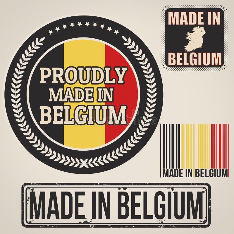 Hecho en el sello y las etiquetas de Bélgica stock de ilustración Hecho en el sello y las etiquetas de Bélgica stock de ilustración