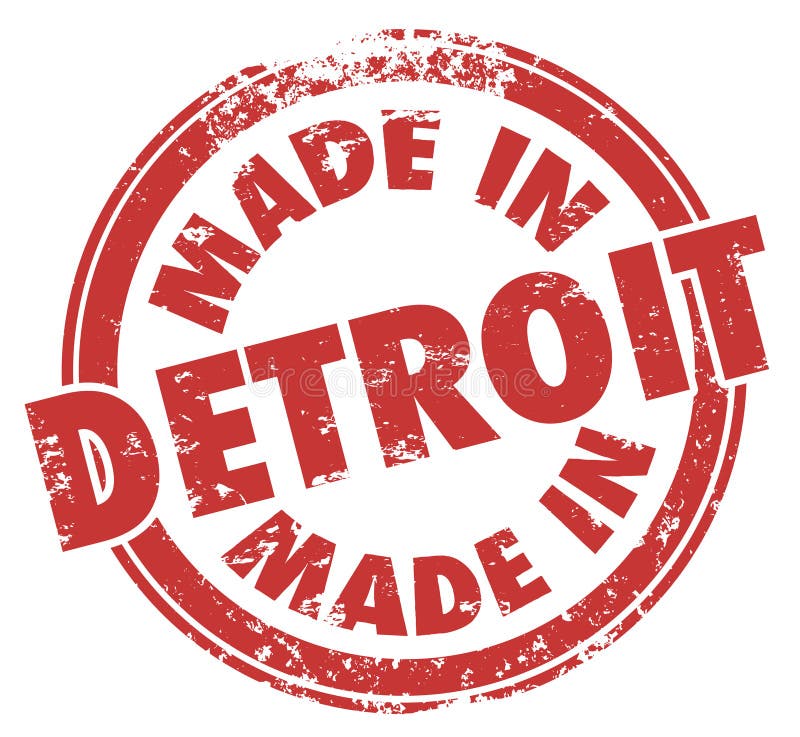 Hecho en logotipo rojo del emblema de la insignia del Grunge del sello de la tinta de las palabras de Detroit stock de ilustración Hecho en logotipo rojo del emblema de la insignia del Grunge del sello de la tinta de las palabras de Detroit stock de ilustración