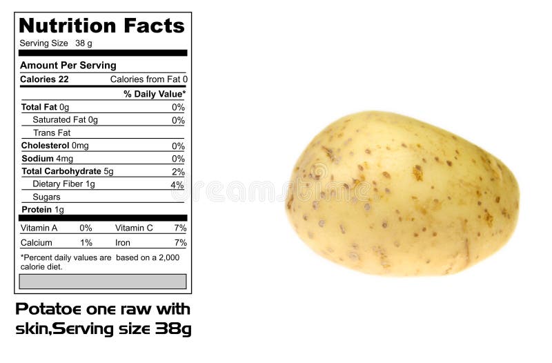 Nutritional facts of one medium raw Potato. Nutritional facts of one medium raw Potato