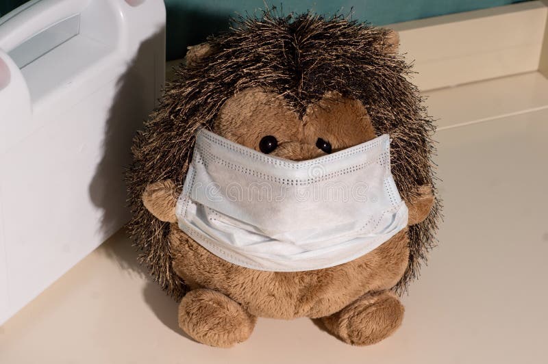 Hedgehog Plush Toy in a Medical Mask Stock Photo - Image equipment, disposable: 182105584