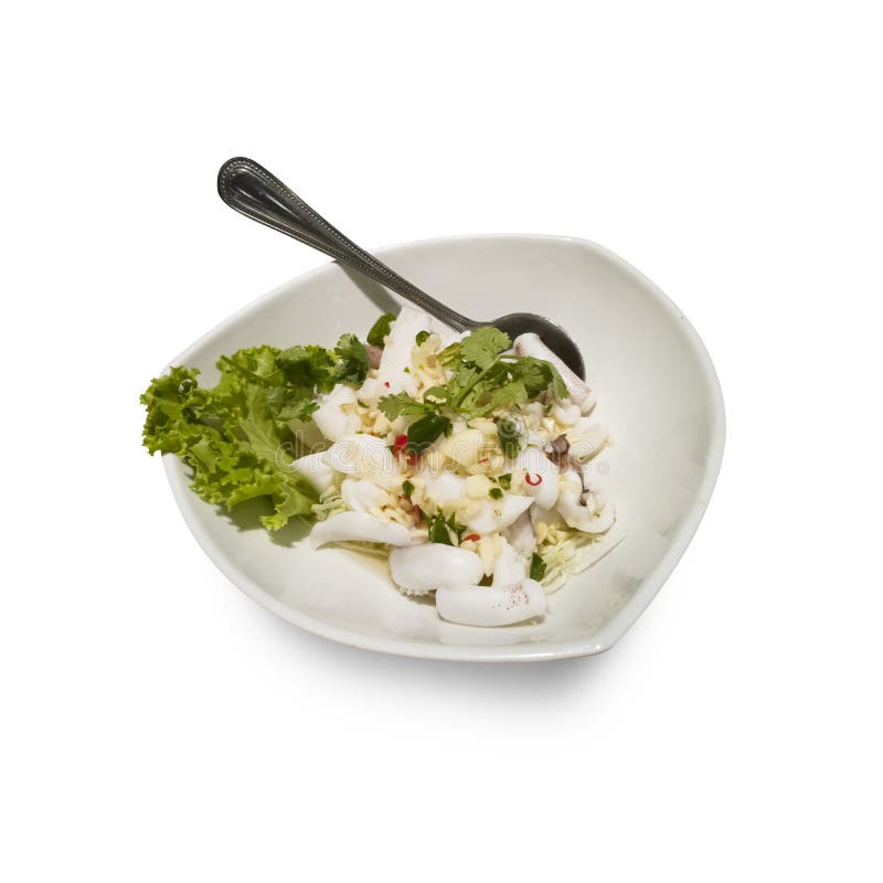 Heerlijke kruidige zeevruchten, Thaise Kruidige Pijlinktvissalade royalty-vrije stock foto Heerlijke kruidige zeevruchten, Thaise Kruidige Pijlinktvissalade royalty-vrije stock foto