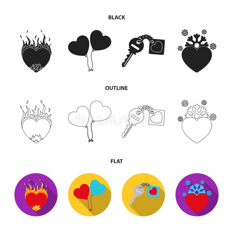Heet hart, ballons, een sleutel met een charme, een koud hart Romantische vastgestelde inzamelingspictogrammen in zwarte, vlak, d stock illustratie Heet hart, ballons, een sleutel met een charme, een koud hart Romantische vastgestelde inzamelingspictogrammen in zwarte, vlak, d stock illustratie
