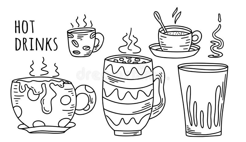 Heißgetränkensammlung Aus Handgezogenem Teekaffee Heißschokolade