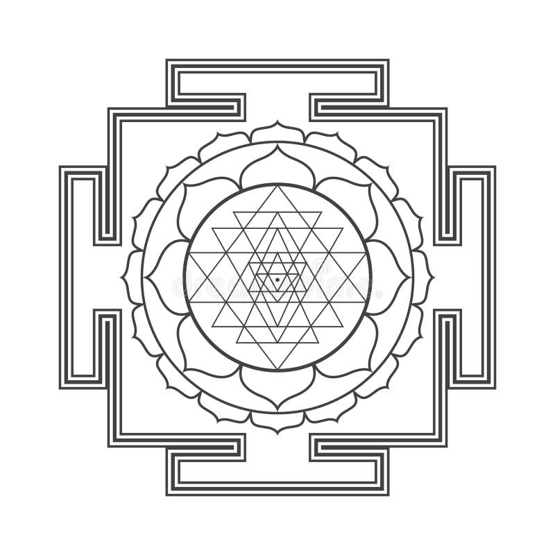 Vector design black monochrome Tripura Sundari  aspect Shodashi Yantra Dasa Mahavidya sacred geometry divine mandala illustration bhupura lotus petals isolated white background. Vector design black monochrome Tripura Sundari  aspect Shodashi Yantra Dasa Mahavidya sacred geometry divine mandala illustration bhupura lotus petals isolated white background