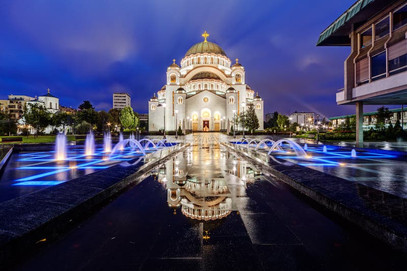 Saint Sava temple with fountain in Belgrade Serbia. Saint Sava temple with fountain in Belgrade Serbia