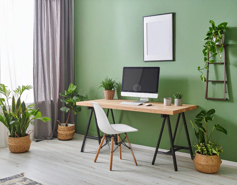 Heimbüro. Heimbüro und Studienecke mit Schreibtisch und Computer aus Holz vektor abbildung