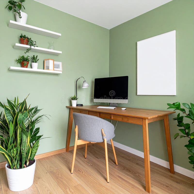 Heimbüro. Heimbüro und Studienecke mit Schreibtisch und Computer aus Holz vektor abbildung