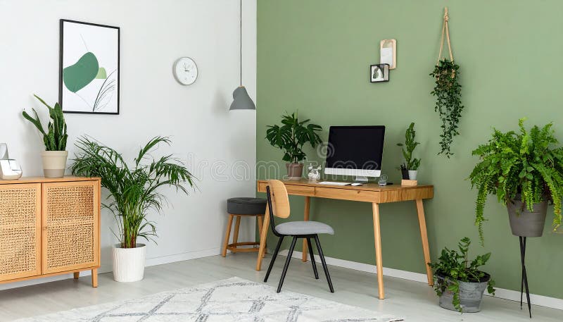 Heimbüro. Heimbüro und Studienecke mit Schreibtisch und Computer aus Holz vektor abbildung