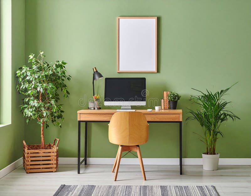 Heimbüro. Heimbüro und Studienecke mit Schreibtisch und Computer aus Holz vektor abbildung