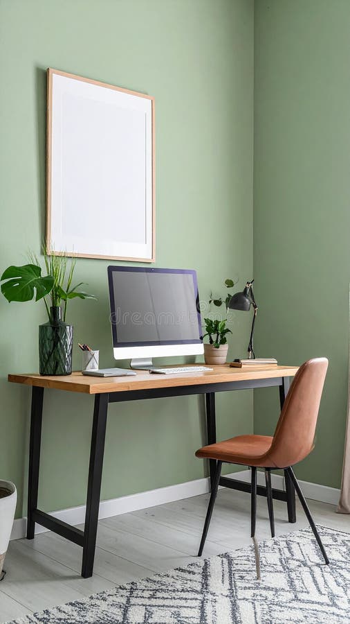 Heimbüro. Heimbüro und Studienecke mit Schreibtisch und Computer aus Holz vektor abbildung