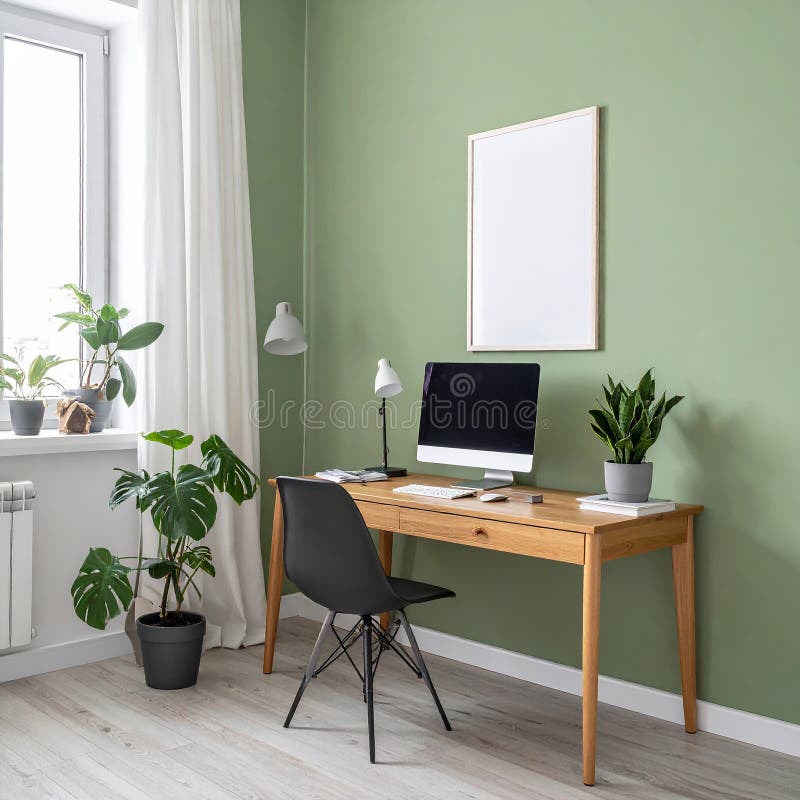 Heimbüro. Heimbüro und Studienecke mit Schreibtisch und Computer aus Holz vektor abbildung