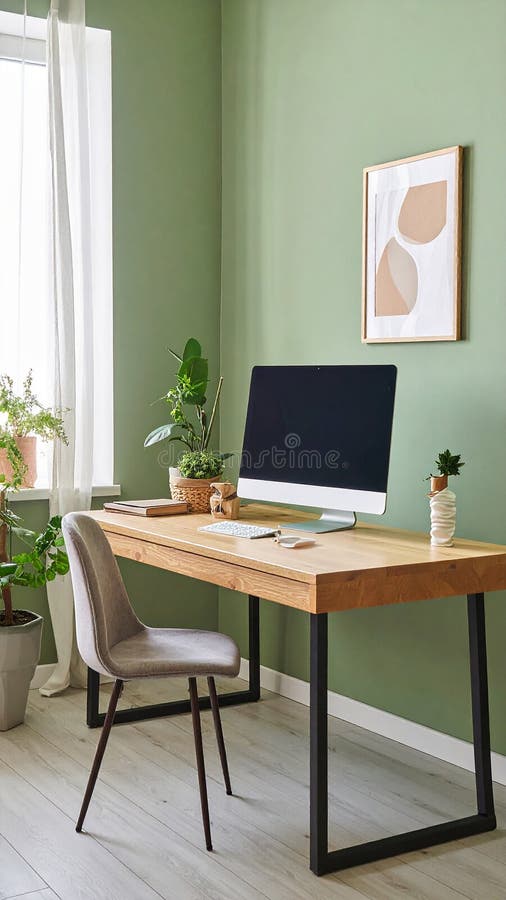 Heimbüro. Heimbüro und Studienecke mit Schreibtisch und Computer aus Holz vektor abbildung
