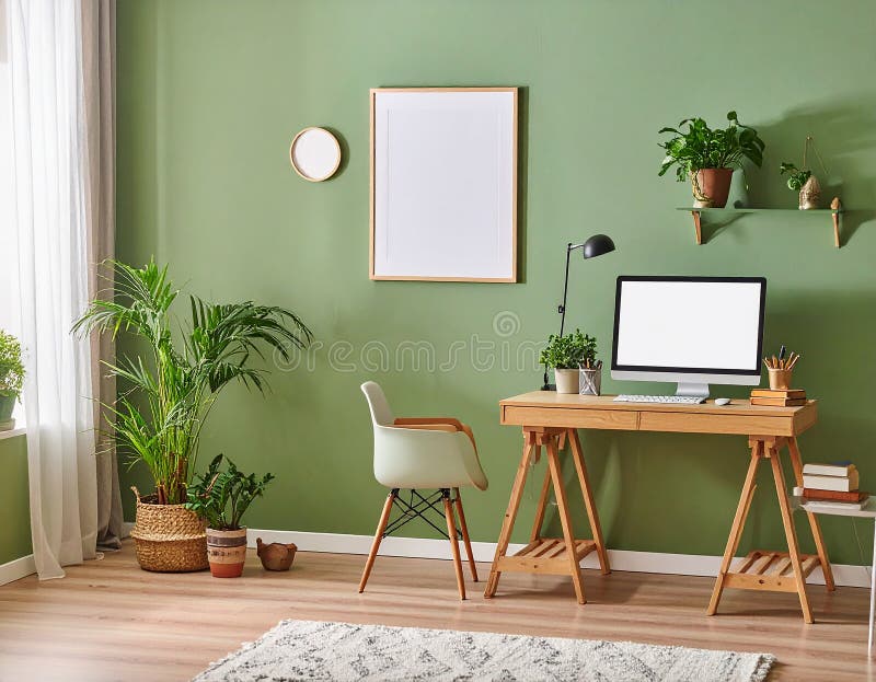 Heimbüro. Heimbüro und Studienecke mit Schreibtisch und Computer aus Holz vektor abbildung