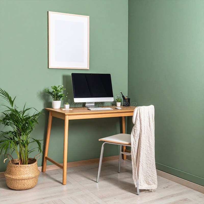 Heimbüro. Heimbüro und Studienecke mit Schreibtisch und Computer aus Holz vektor abbildung
