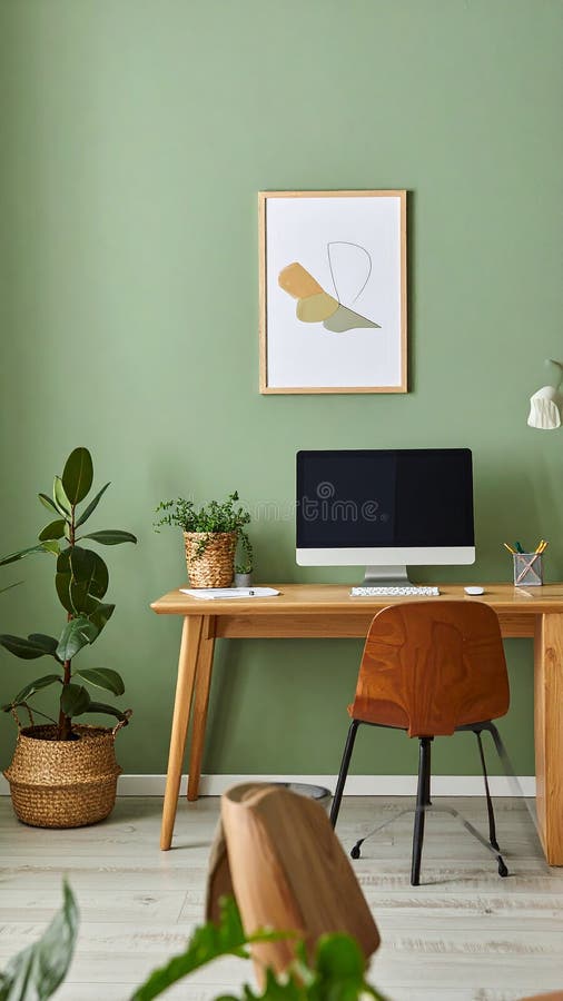 Heimbüro. Heimbüro und Studienecke mit Schreibtisch und Computer aus Holz vektor abbildung