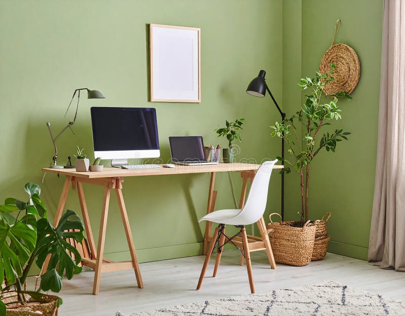 Heimbüro. Heimbüro und Studienecke mit Schreibtisch und Computer aus Holz vektor abbildung