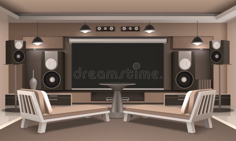 Heimkino-Innenraum mit Rundtisch stock abbildung Heimkino-Innenraum mit Rundtisch stock abbildung