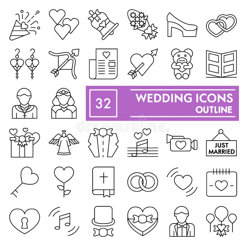 Heiratende dünne Linie Ikonensatz, Liebessymbole Sammlung, Vektorskizzen, Logoillustrationen, Heirat unterzeichnet lineares lizenzfreie abbildung Heiratende dünne Linie Ikonensatz, Liebessymbole Sammlung, Vektorskizzen, Logoillustrationen, Heirat unterzeichnet lineares lizenzfreie abbildung