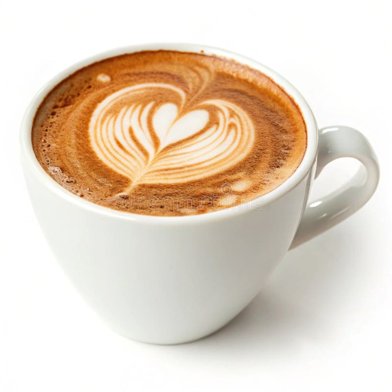 Heiße Latte in einer weißen Keramik-Tasse mit Herzkunst stock abbildung