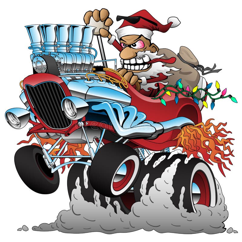 Heiße Rod Santa Christmas Cartoon Car Vector-Illustration lizenzfreie abbildung Heiße Rod Santa Christmas Cartoon Car Vector-Illustration lizenzfreie abbildung