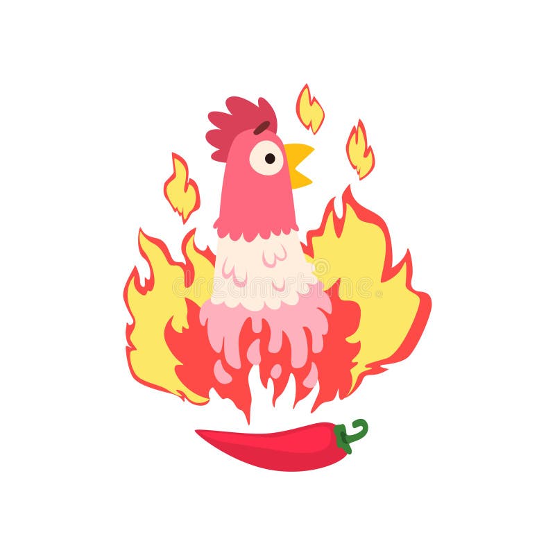 Heißes würziges Huhn, gegrilltes Feuerhuhn, kreative Logogestaltungselement-Vektor Illustration stock abbildung