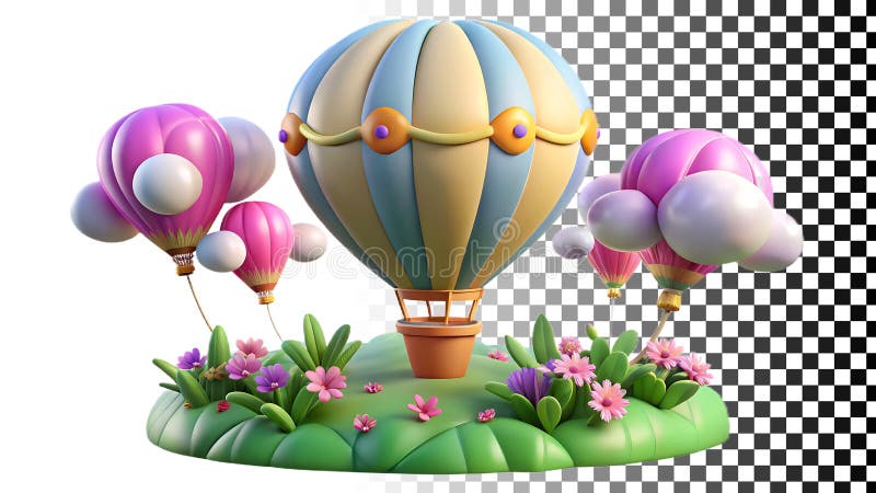 Heißluftballon mit Blumen whimsical Reise-Element für Abenteuerthemen Pnnn transparentes Bild Generative AI vektor abbildung