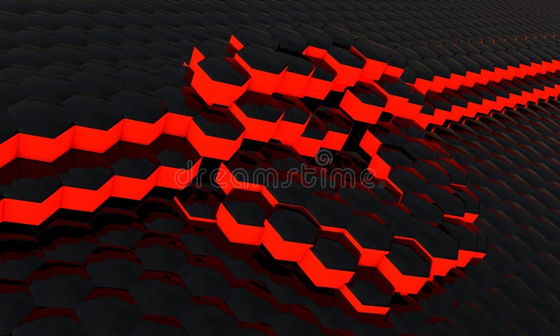 Heksagonalna czerwień macha elektromagnetycznego, 3d ilustracji Heksagonalna czerwień macha elektromagnetycznego, 3d ilustracji