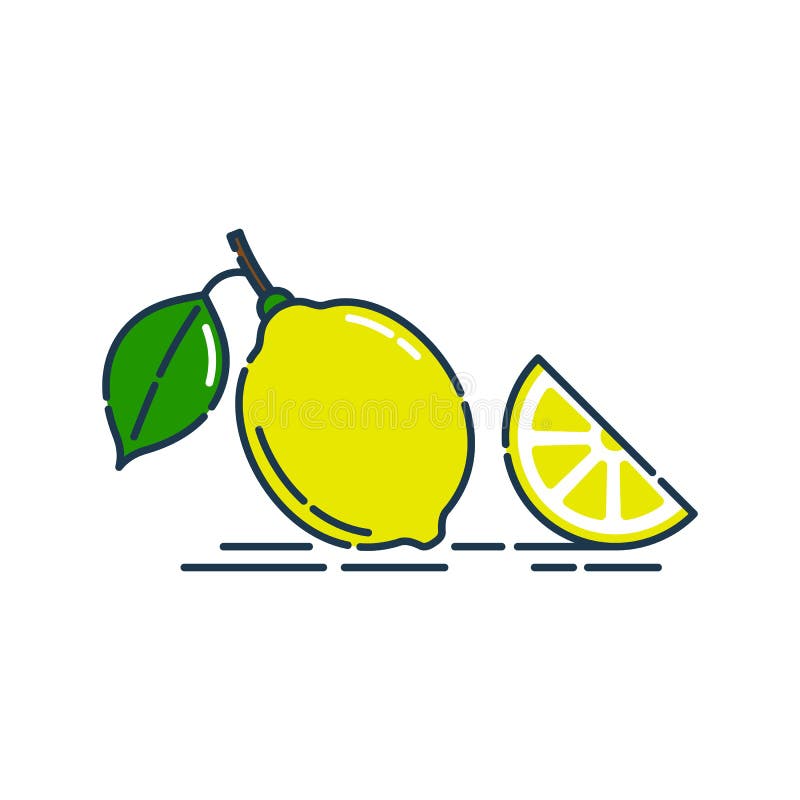 Hela och segment i halv citronfrukt isolerat på vit bakgrund. ekologisk produkt. ljus sommarskördeillustration. platt stil stock illustrationer