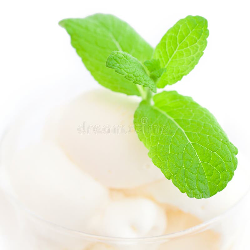 Helado con la menta en un bol de vidrio imagen de archivo libre de regalías Helado con la menta en un bol de vidrio imagen de archivo libre de regalías