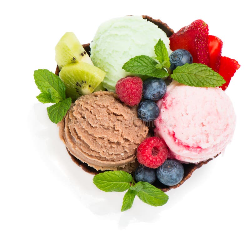 Helado de la baya y de chocolate con las frutas frescas, visión superior imagen de archivo Helado de la baya y de chocolate con las frutas frescas, visión superior imagen de archivo