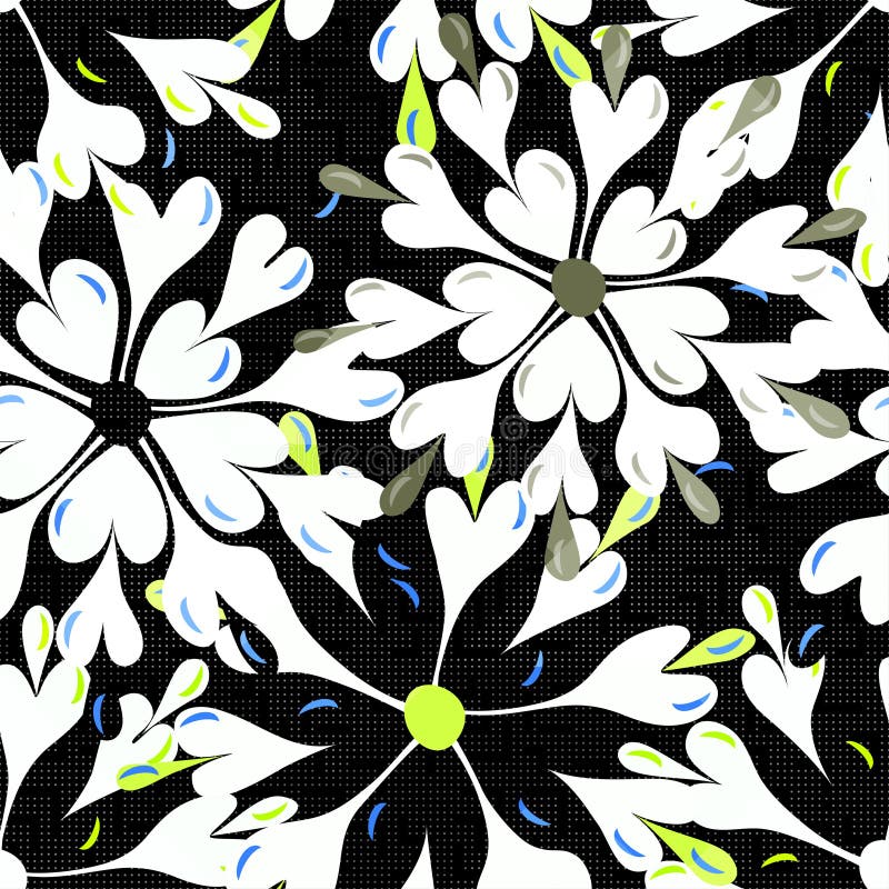 Helder gekleurde abstracte bloemen op een zwarte achtergrond naadloze patroon vectorillustratie