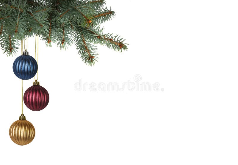 Helder gekleurde Kerstmisballen die van Kerstmisboom hangen royalty-vrije stock afbeeldingen Helder gekleurde Kerstmisballen die van Kerstmisboom hangen royalty-vrije stock afbeeldingen