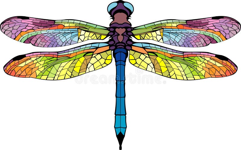 Stylized dragonfly bright colored colorful beautiful wings. Stylized dragonfly bright colored colorful beautiful wings