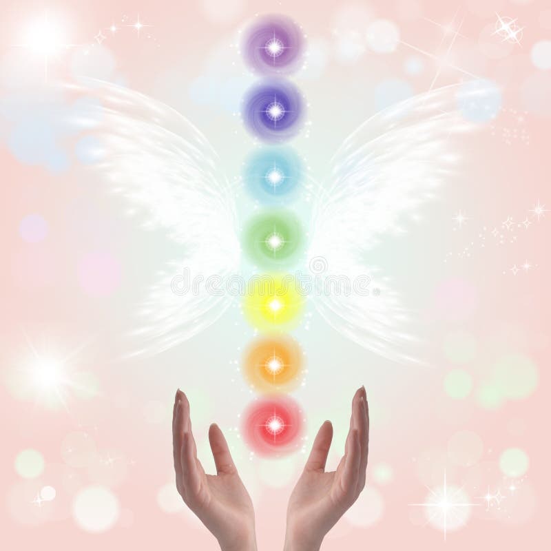 Helende Handen en Zeven Chakras stock illustratie Helende Handen en Zeven Chakras stock illustratie