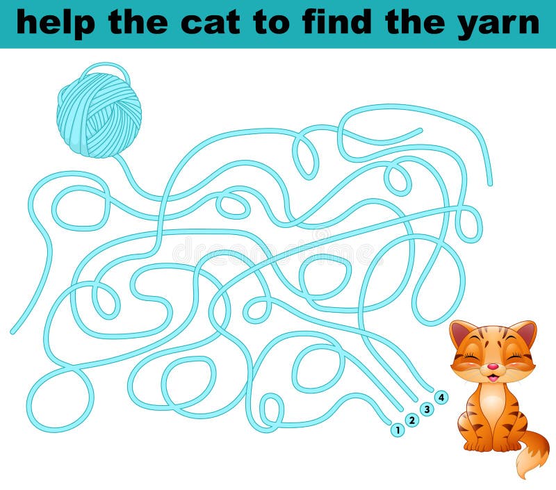 Illustration of Help the cat to find the yarn. Illustration of Help the cat to find the yarn