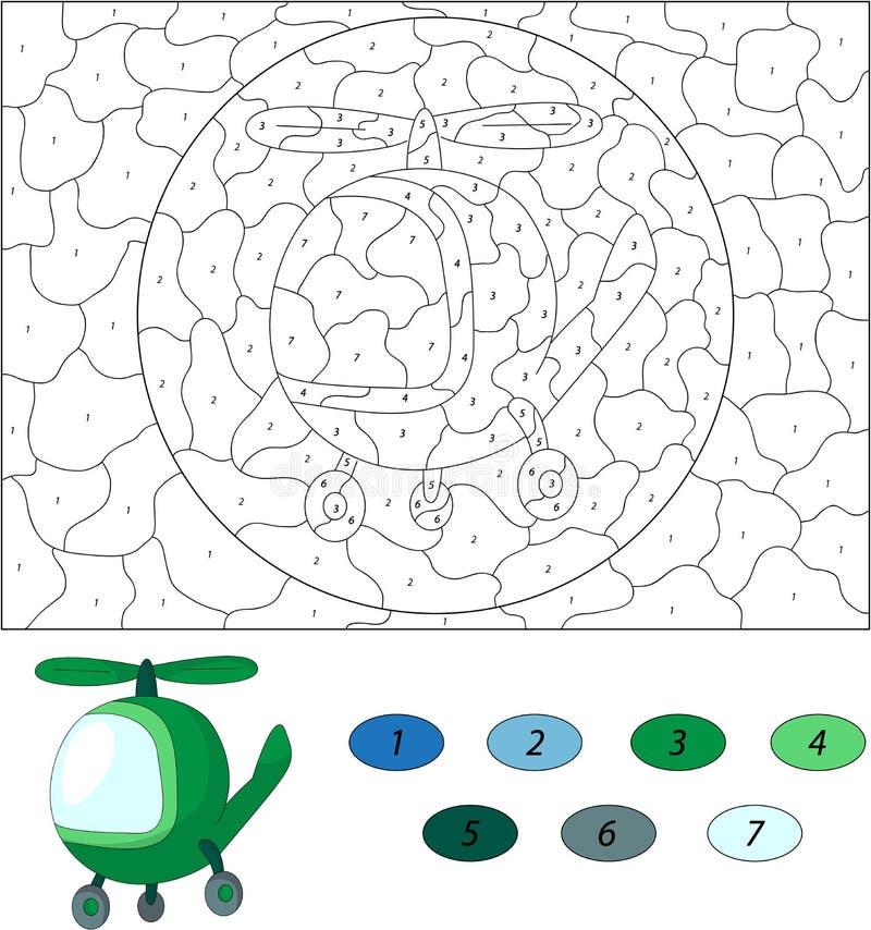 Jogo educativo de colorir engraçado por números com helicóptero de