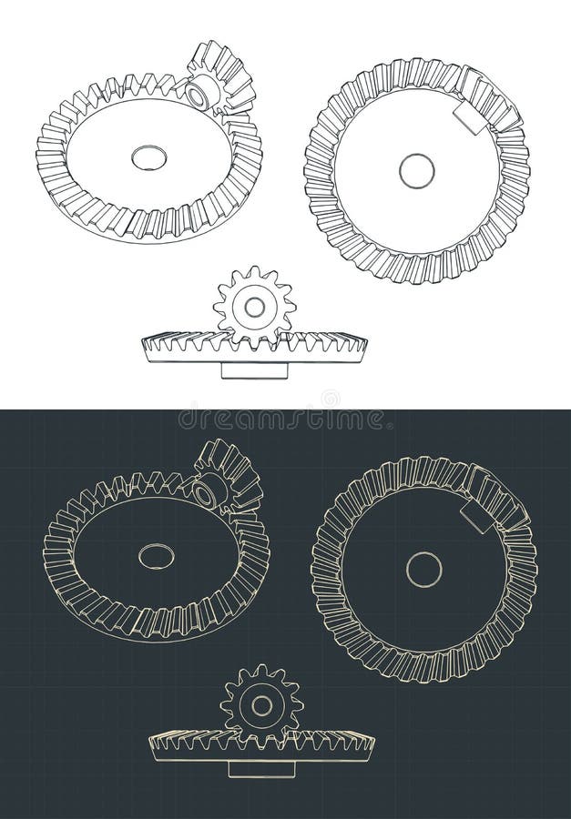 Helical Bevel Gear Pair Blueprints Stock Vector Illustration of