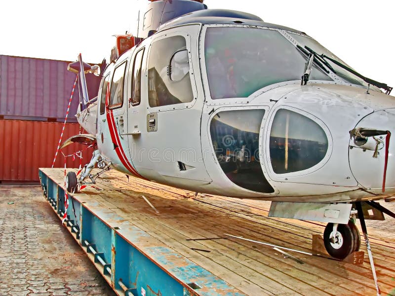 A Helicopter without Blades is Installed on a Cargo Platform and
