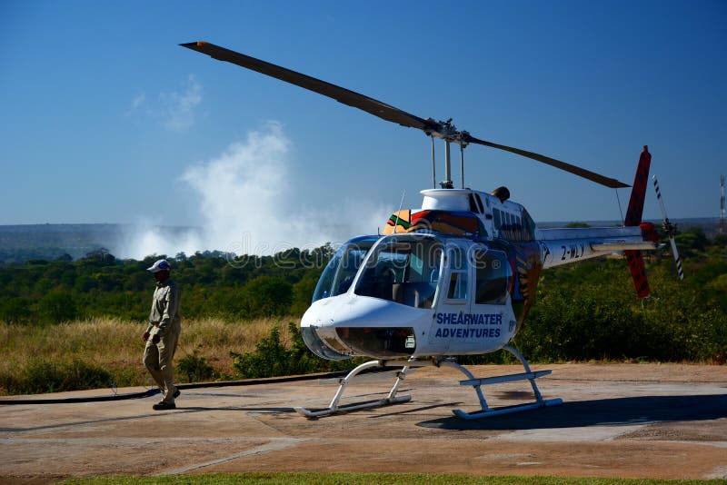 Helicopter flight on Zambezi river and Victoria Falls. Zimbabwe