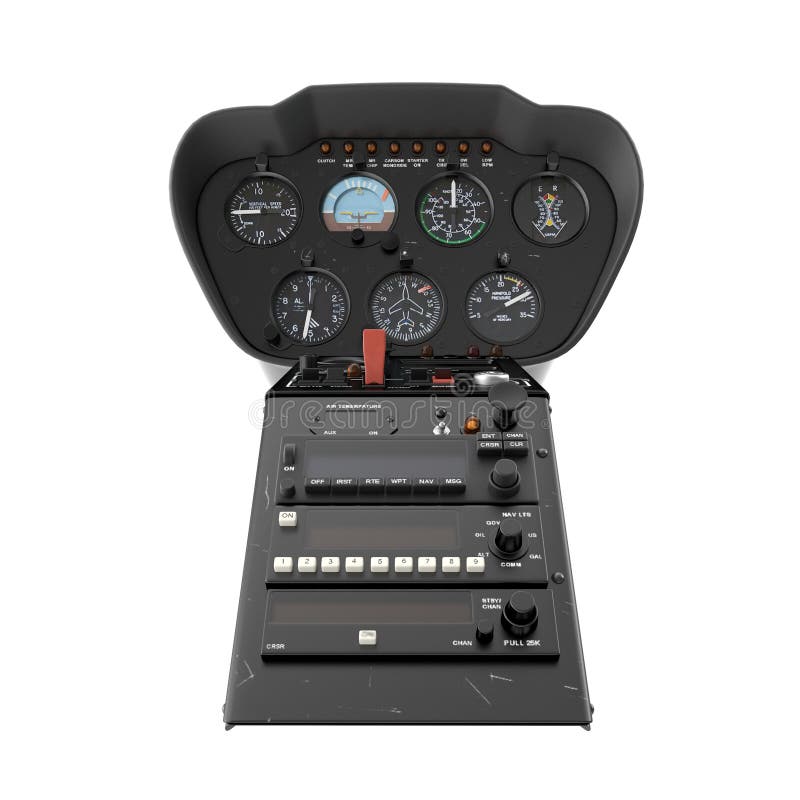 Helicopter Instrument and Control Panel on White. 3D Illustration Stock
