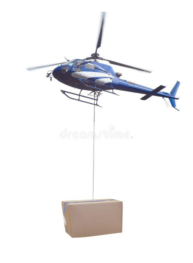 Helicopter and Package Delivery of Box Isolated Stock Photo Image of