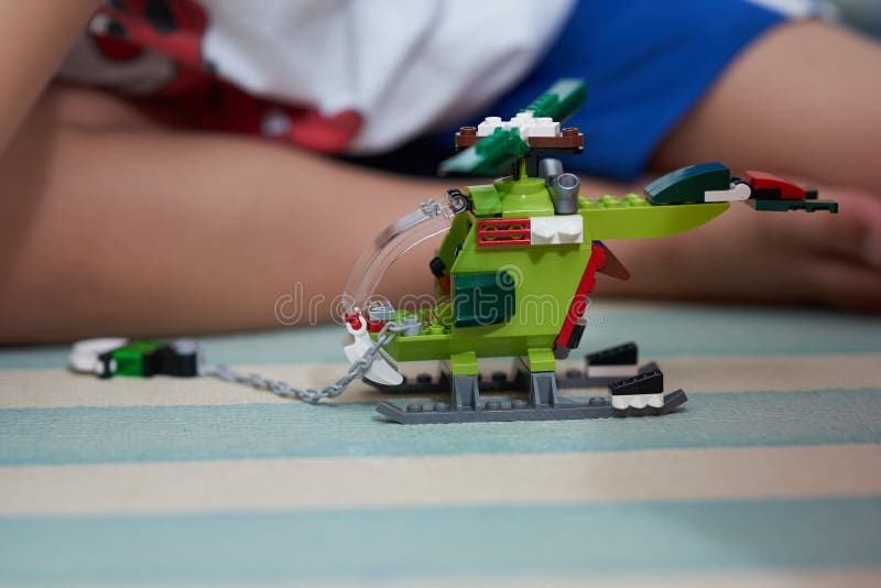 Helicopter toy blocks. made from bricks for playing royalty free stock photography