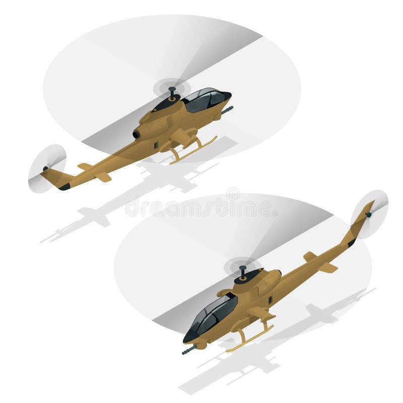Helicóptero de ataque isométrico do único-motor Transporte aéreo militar ilustração royalty free Helicóptero de ataque isométrico do único-motor Transporte aéreo militar ilustração royalty free