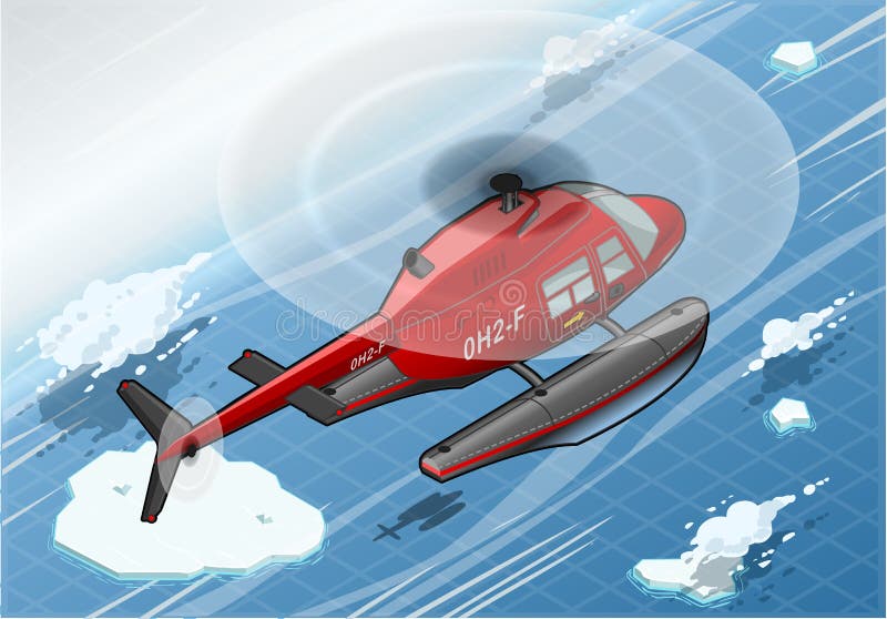 Helicóptero ártico isométrico de la emergencia en vuelo en vista posterior libre illustration Helicóptero ártico isométrico de la emergencia en vuelo en vista posterior libre illustration