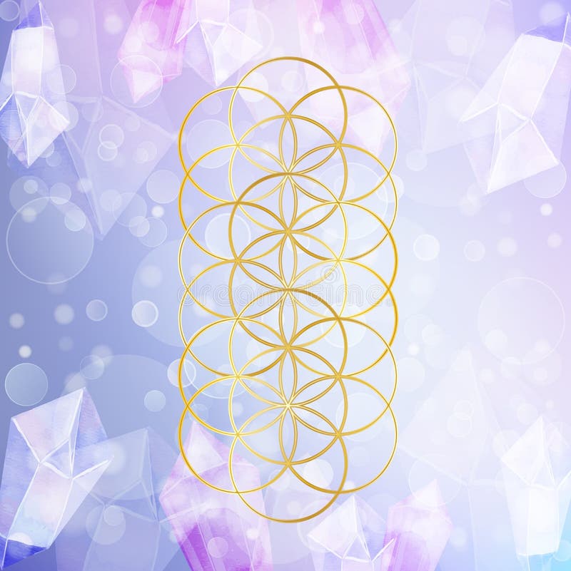 Helig geometri den eviga livsstilen lotus den eviga källkodslotus av livsblomman av livsguldsymbolen stock illustrationer